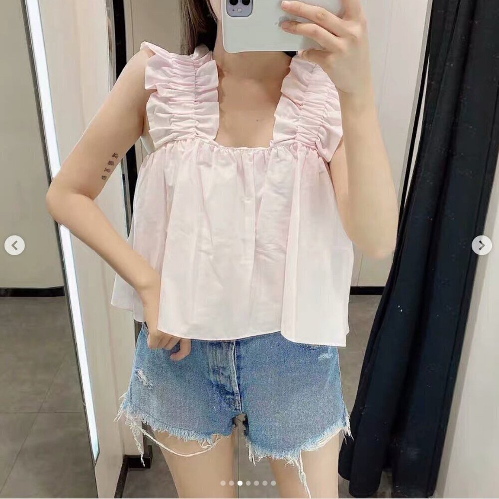 Zara Pink Ruffled Sleeveless Top, Size Xs Nwt